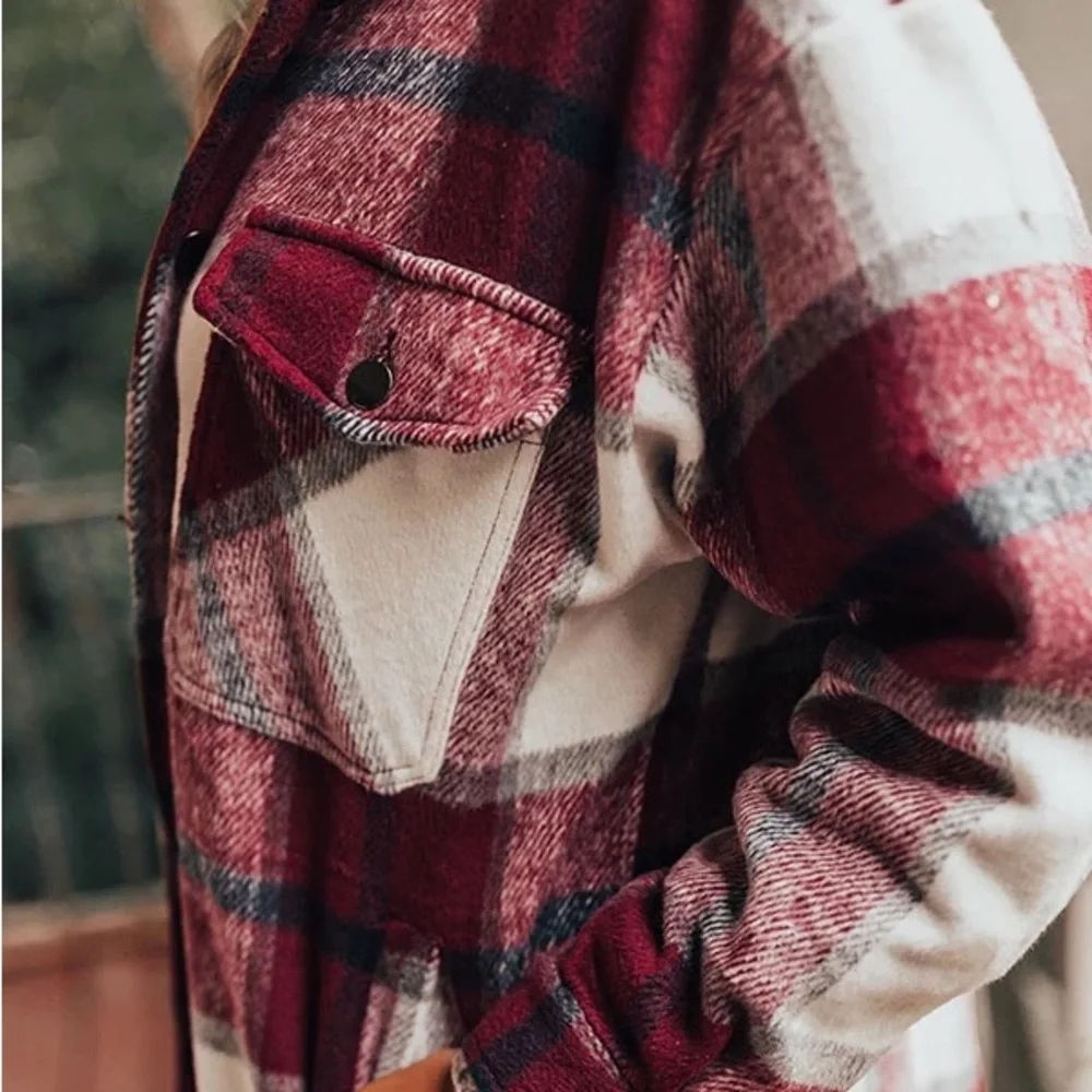 Purple Fall Plaids women button front shirt shacket